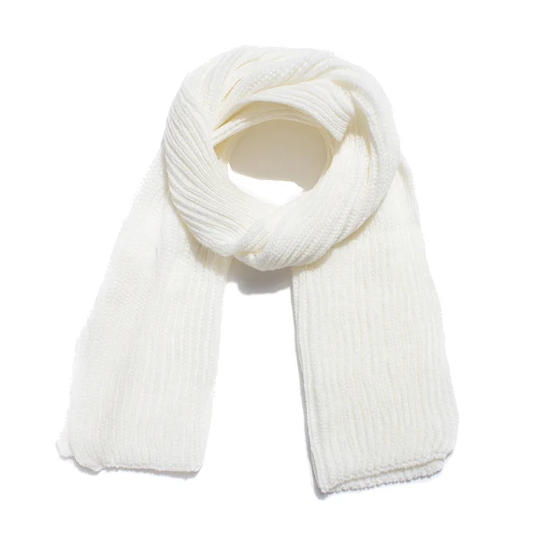 Осень/Зима сплошной цвет шерстяной шарф мужской шерстяной шарф женский акриловый вязаный шерстяной шарф - Цвет: Белый