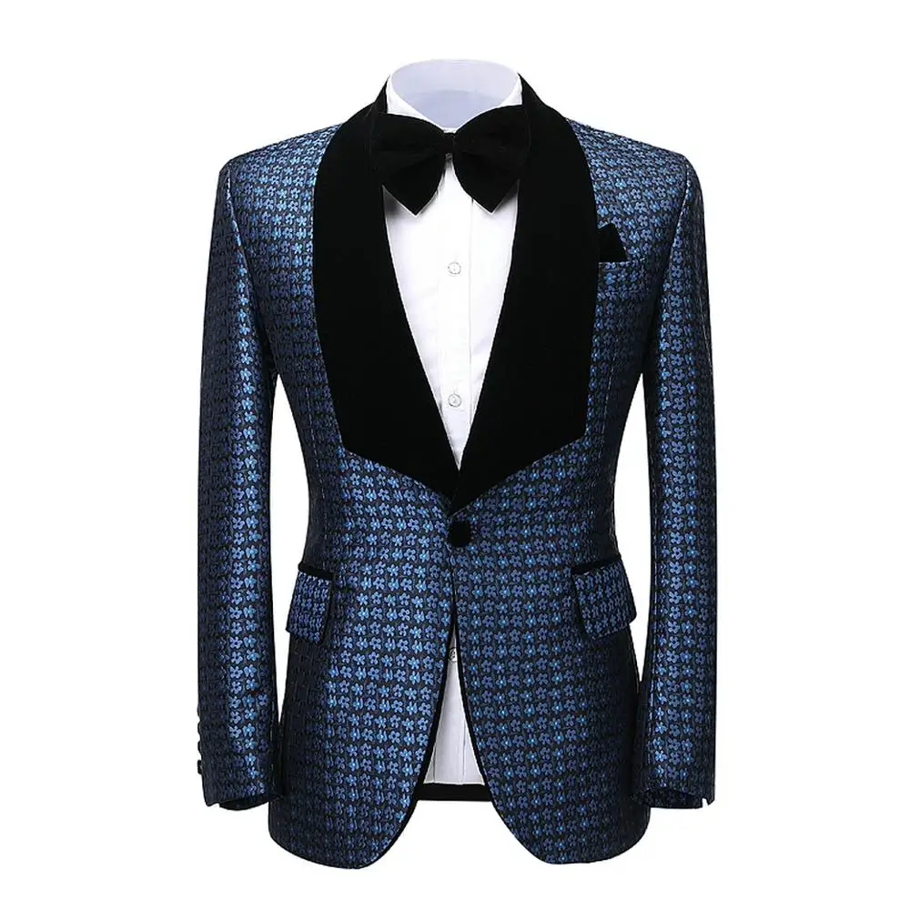 Blue-Jacket Приталенный мужской костюм, синий, для формальной вечеринки, 2 предмета, с отложным воротником, из мягкой шерсти, смокинги для выпускного, для свадебных женихов, для мужчин(Блейзер+ брюки - Цвет: Blue-Jacket