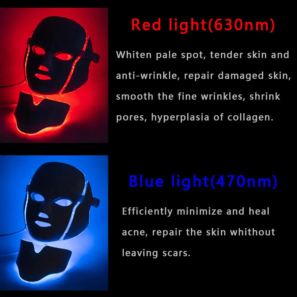 7 цветов светильник светодиодный маска для лица с омоложением кожи шеи против акне морщин салонный домашний спа-салон инструмент