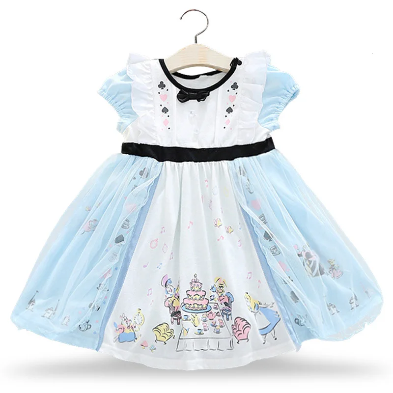 

New Princess Girls Dresses black bowtie Print Baby Girl Strap Dress Cosplay Kids Costumes Clothing Snow White Alice infant