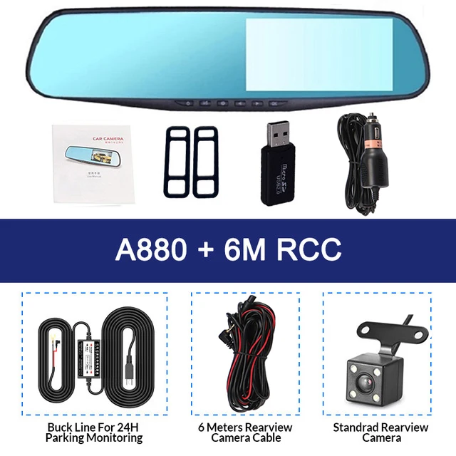 Car DVR Dual Lens Car Camera 4.3 Inch Full HD 1080P Video Recorder Rearview Mirror With Rear view DVR Dash cam Auto Registrator - Название цвета: 6M RCC-BL