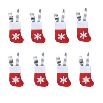 

600 Pcs Christmas Socks Decoration Tableware Holders Candy Pouch Bag Knife Spoon Fork Bag Xmas Stockings Dinner Table Ornaments
