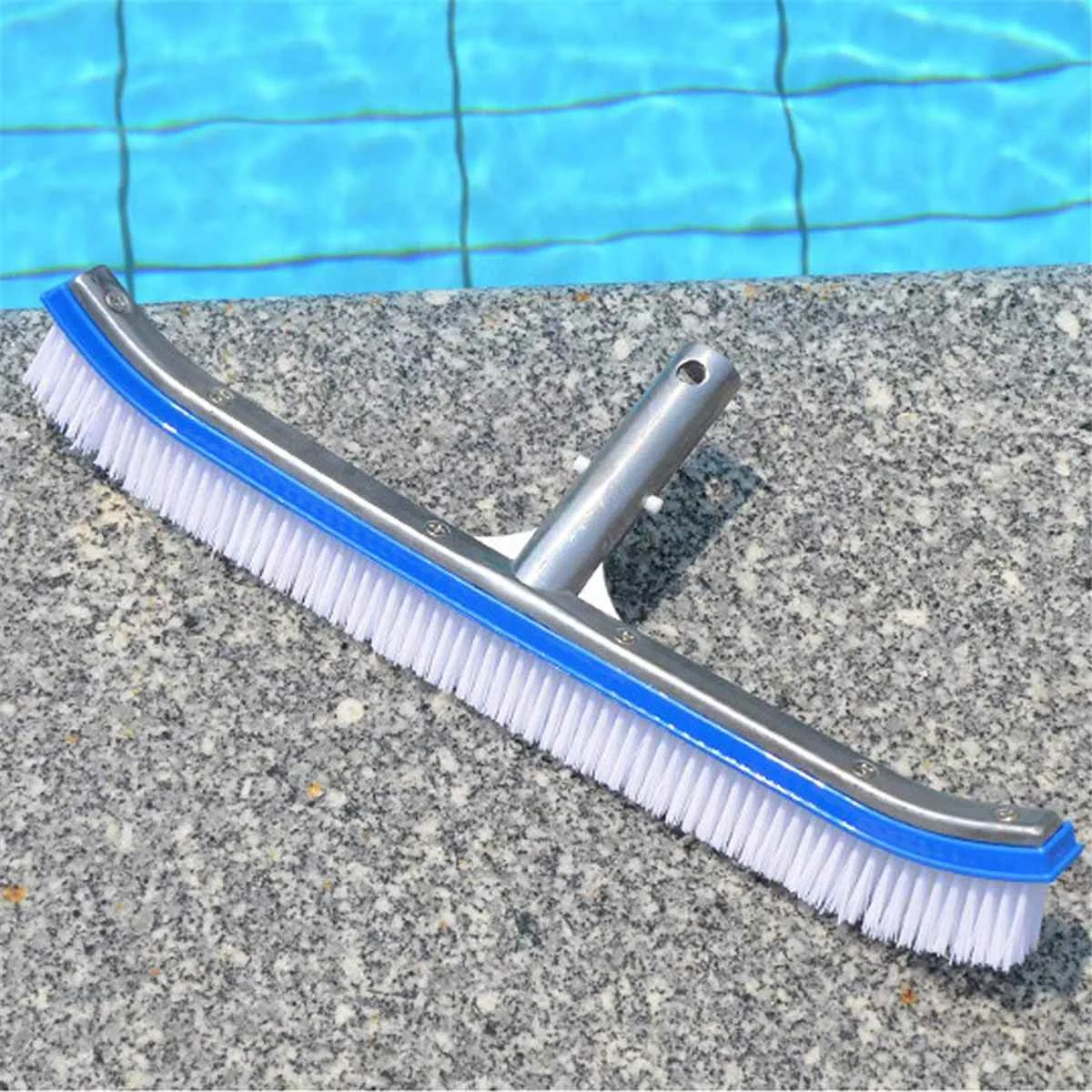 

18in Durable Swimming Pool Wall Brush Cleaning Tool Aluminum Handle for Pond Spa Hot Spring Pools Algae Remover Scrubber Outdoor