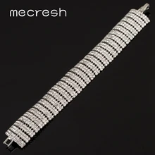 Mecresh Классический горный хрусталь Широкие Свадебные обручальные браслеты простые серебряные золотистого цвета, свадебный браслет для женщин MSL434