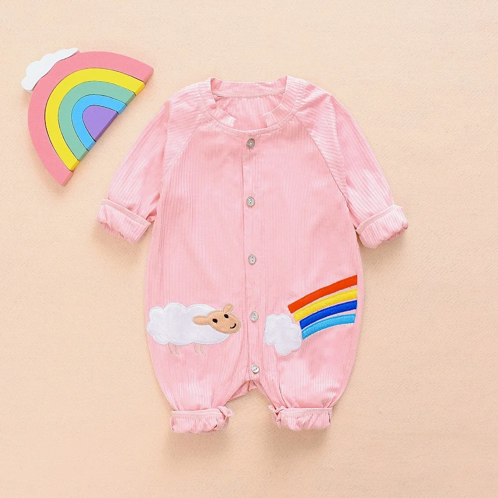 New Newborn Baby Girls Rainbow Colorful Printed Long Sleeve Winter Cotton Romper Kid Jumpsuit Playsuit Outfits Clothing 0-24M