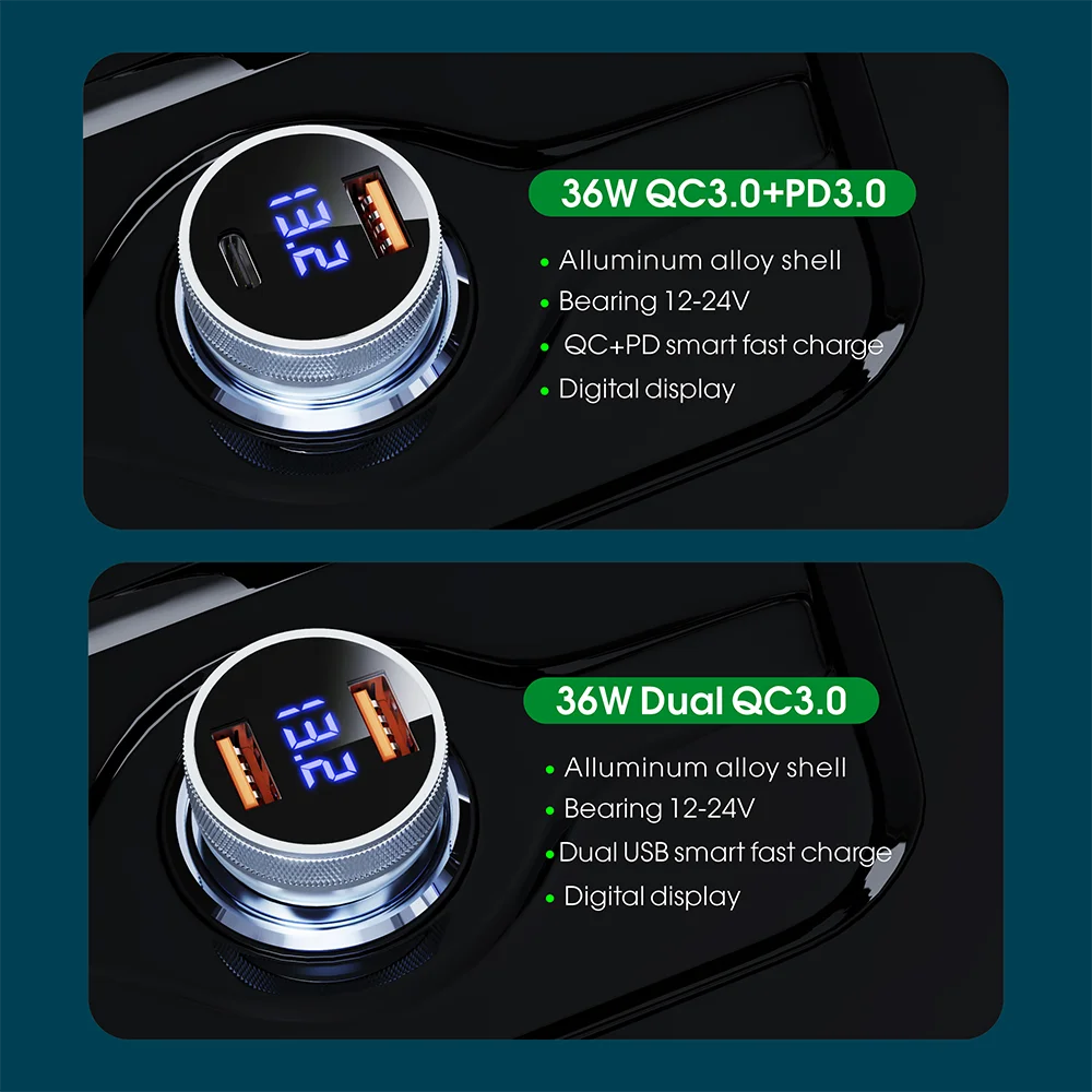 Vothoon USB Car Charger Quick Charge 3.0 Fast Charging Charger for iPhone 13 Samsung Huawei Type C QC PD Mobile Phone