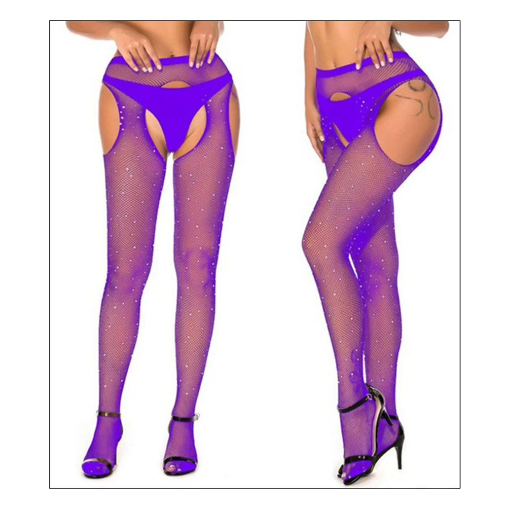 Women Crystal Rhinestone Fishnet Net Mesh Socks Stockings Tights Pantyhose   