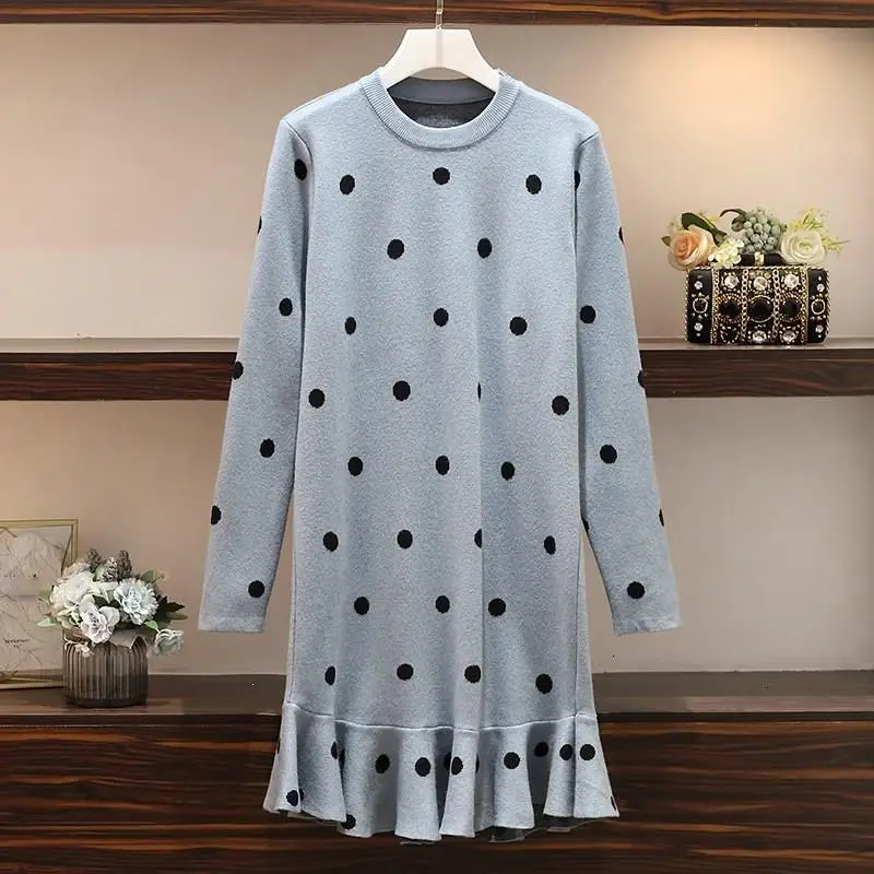 

Reclaim Winter New Women Polka Dot Trui Jurk Casual Jumpers Ruches Used Midi Jurk Losse Lady Plus Size Jurk