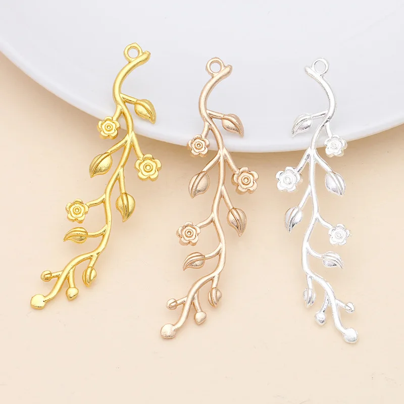 20 PCS 15*59mm Metal Alloy Flowers Branches Leaves Pendant Gold Silver Long Pendant Connectors Charm DIY Jewelry Findings