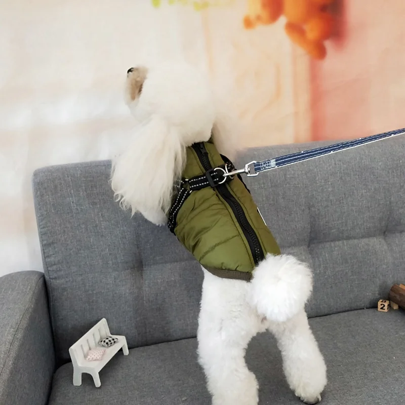 Демисезонная одежда для домашних животных лыжный костюм без рукавов жилет из хлопка, с подкладкой с прочным обхватывающие грудь ремни Костюмы пальто расходные материалы