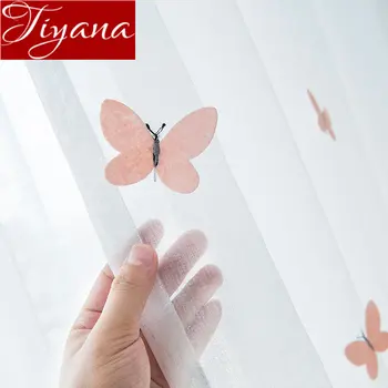 

3D Butterfly Curtain Carttoon for Kids Girl Room Embroidery Voile Curtain Window Bedroom Drape Tulle Sheer Fabric Blind T&434#30