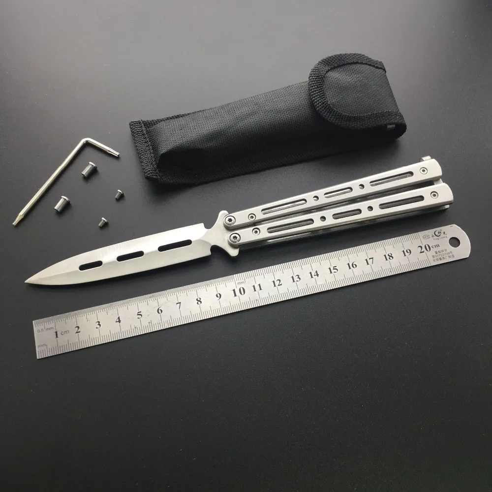 L1 SILVER jian Складной нож-бабочка, тренировочный нож, не острый, косплей, нож карамбит, Бесплатные аксессуары - Цвет: L1 SILVER jian