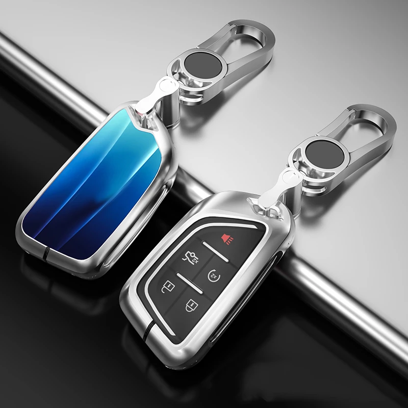 

Aluminum Alloy Color-Changing Glass Car Remote Key Case For Cadillac CT4 CT5 2020 Car Key Bags Keychain Protect Set