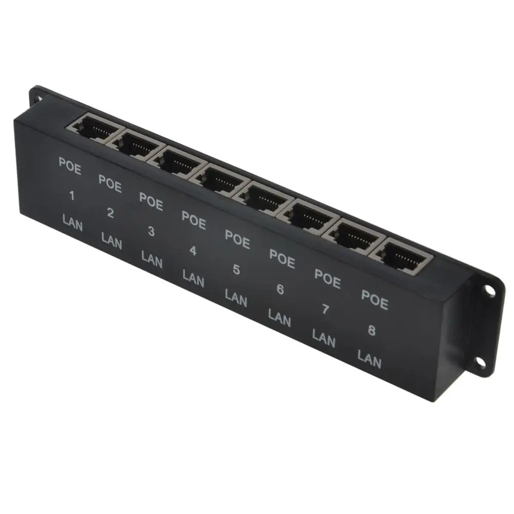Пассивный Инжектор POE 8 портов черный 10/100 Мбит/с Power over Ethernet PoE коммутационная