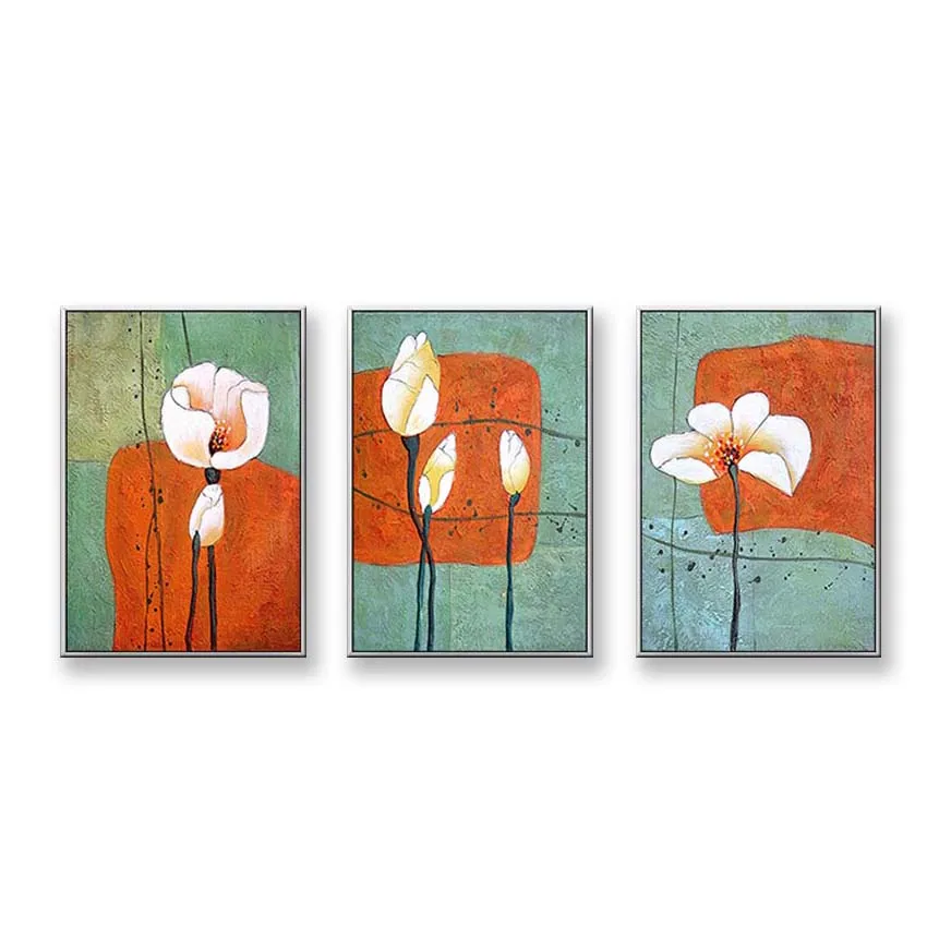 

Pure Hand drawn acrylic abstract oil painting 3 pieces combination beautiful pictures of flowers wall decoration for living room