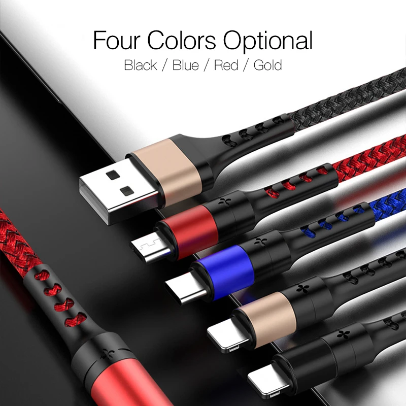 3 в 1 кабель для iPhone 7 X Зарядное устройство 5A Быстрая зарядка Micro usb type C кабели для передачи данных для samsung S10 huawei USB C провод для мобильного телефона