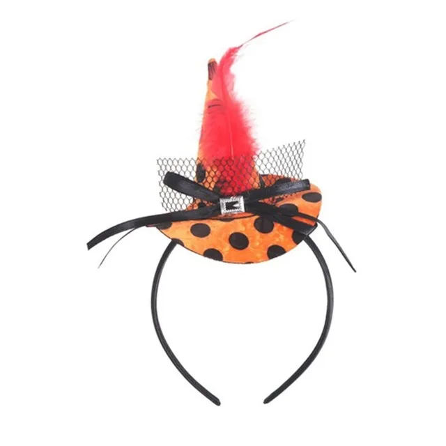 

Children Kids 3D Mini Polka Dot Witch Hat Headband Halloween Wizard Cosplay Feather Bowknot Hair Hoop Masquerade Party Headpiece