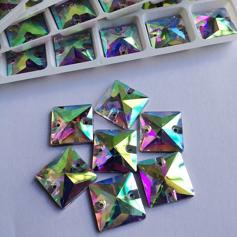 22x22mm 45pcs Sew On Crystal Rhinestones Flatback Glass Buttons 2 holes Crystal Stones