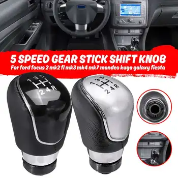 

1pcs 5 Speed Gear Stick Shift Knob For Ford Focus 2 MK2 FL MK3 MK4 MK7 Mondeo Kuga Galaxy Fiesta Black Silver Color Car Interior