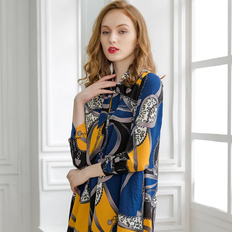 2019 Herfst Nieuwe Stijl Gedrukt Grote Maat Jurk Vrouwen Elegante Loose-Fit Een-Lijn Rok Casual Shirt jurk 2019 Herfst Nieuwe Stijl Gedrukt Grote Maat Jurk Vrouwen Elegante Loose-Fit Een-Lijn Rok Casual Shirt jurk