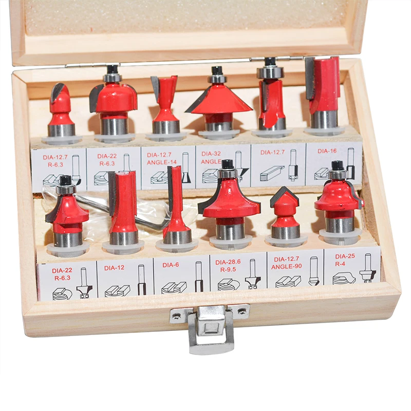 12Pcs/Set 1/4'' 1/2'' Shank Tungsten Carbide Router Bits Woodworking Milling Cutter for Hand Trimmer Wood Router Accessories