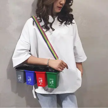 

Cheap PVC bucket trash can ladies crazzy Shoulder bags girls funny weightlight mini packs womens female girls bag