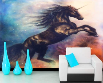 

Papel de parede Oil painting black unicorn dancing 3d wallpaper mural,sofa tv wall children bedroom wall papers home decor