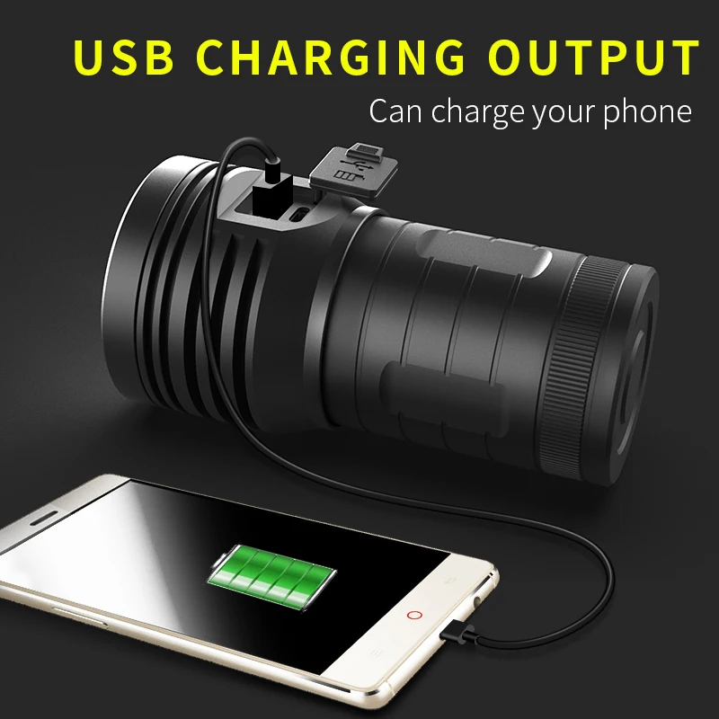  10400mAH Quad Core 3*XHP90 Ultra Powerful LED Flashlight XHP70 XHP50 18650 Built-in Battery USB 3 M
