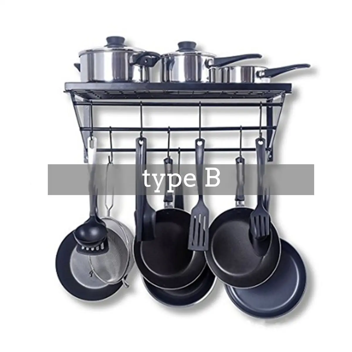 b 60cm 45-90 см горшки и сковороды, настенный стеллаж для хранения, подвесной стеллаж для кухни, кухонная посуда, посуда, сковороды, посуда, полка, Органайзер - Цвет: b 60cm