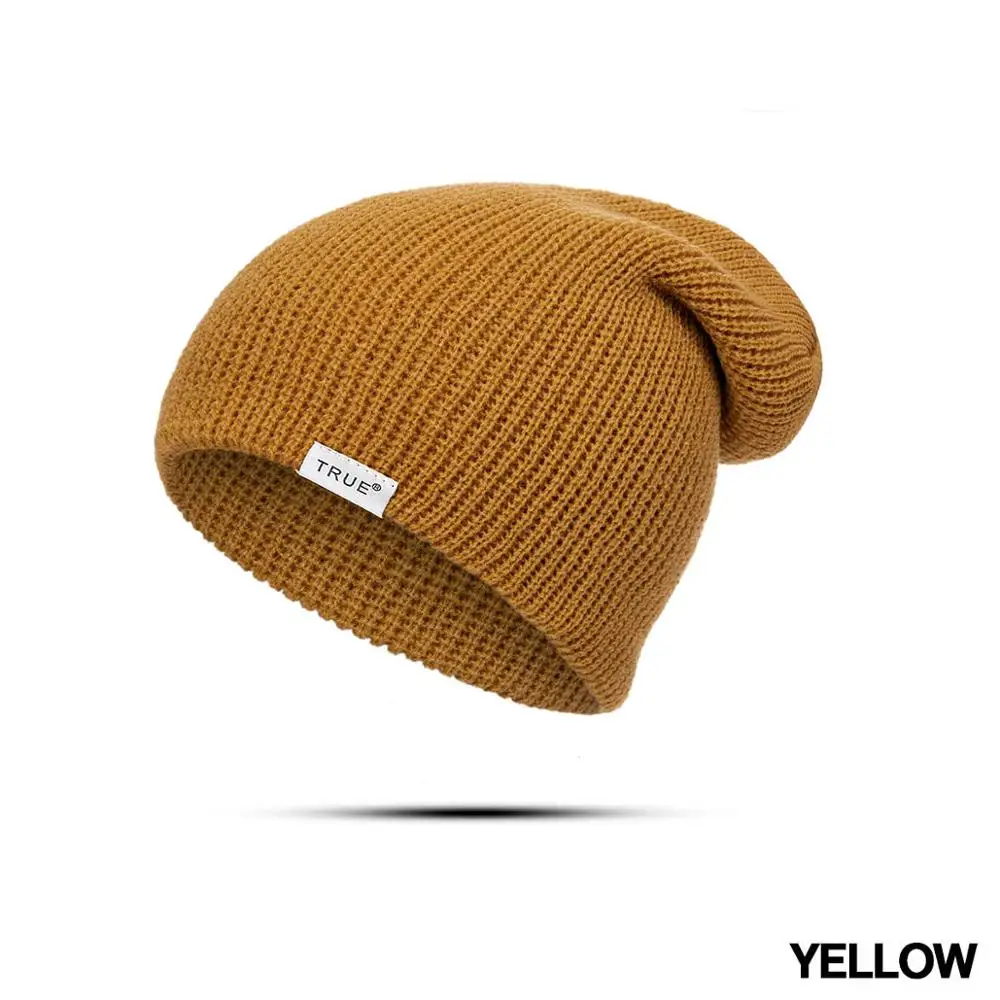 RUINPOP, зимние женские и мужские вязаные шапочки, одноцветная шапка Skullies Beanie, шапка, хип-хоп шапка с буквенным принтом, 10 цветов - Цвет: yellow