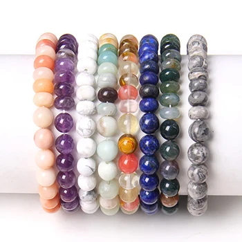 

Handmade Natural lapis lazuli Stone Beads Bracelet 8mm Amazonite Amethysts Indian Agates Beads Bracelet for Women Men Jewelry