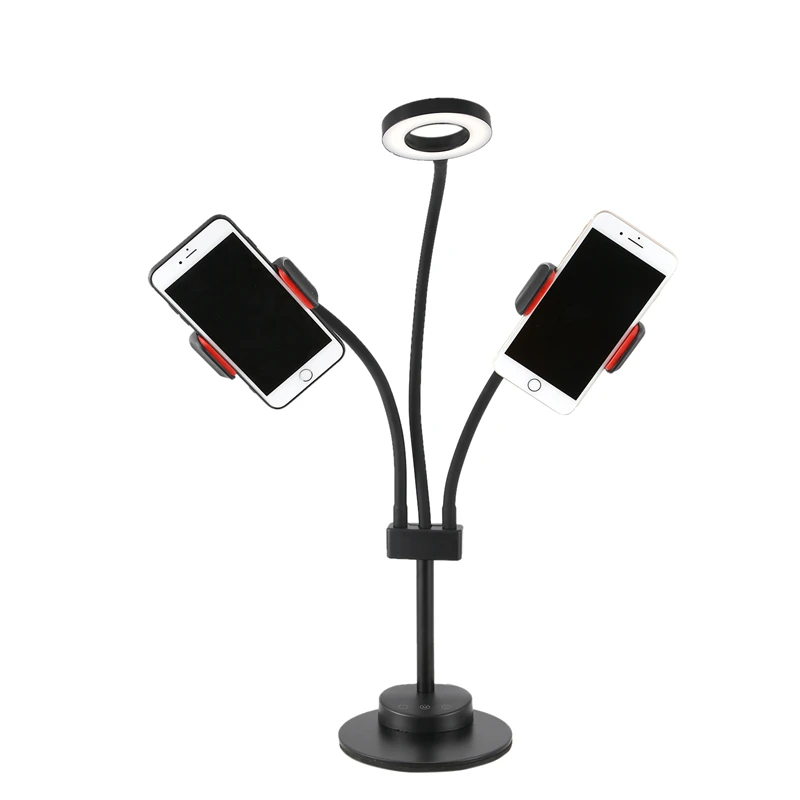 3 in 1 Lazy Bracket Phone Stand with 2 Holder Flexible Cellphone Clip with 24 LED Lightbeads Selfie