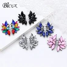 BICUX, модные новые корейские цветные Кристальные серьги-гвоздики с бабочкой для женщин, преувеличенная серьга геометрической формы из сплава циркония, ювелирные изделия