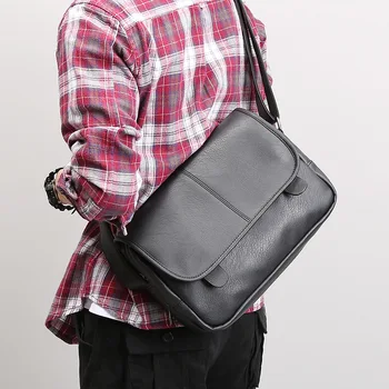 

Crossbody Briefcase Men's Casual Shoulder Bag Leather Solid Vintage Business Working Messenger Bags Cassual Book Pouch Male