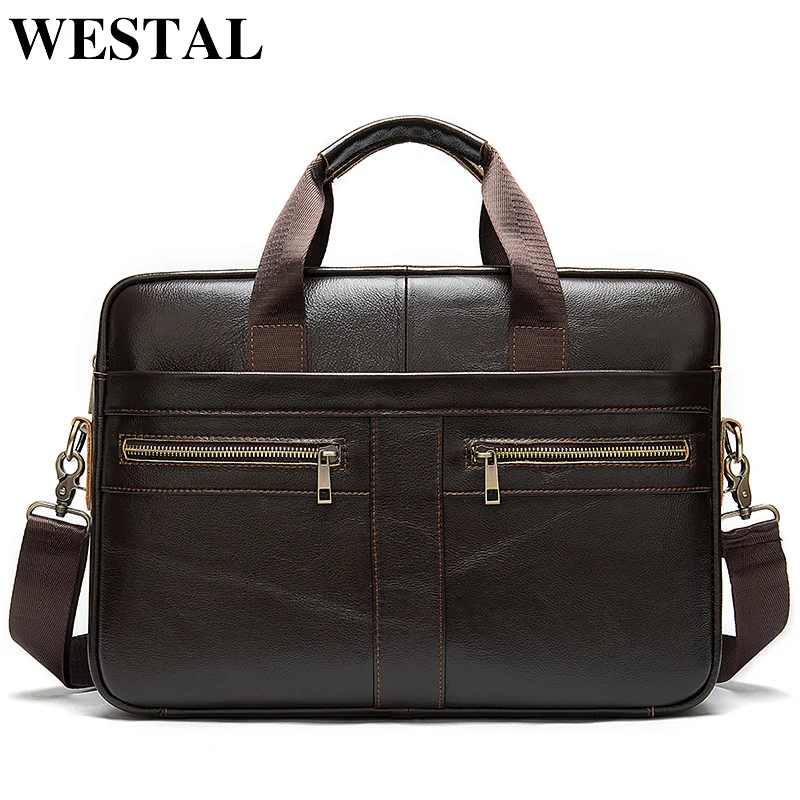  WESTAL bag men's leather laptop bag men's briefcase handbag men's genuine leatehr/shoulder bag offi - 32603013911