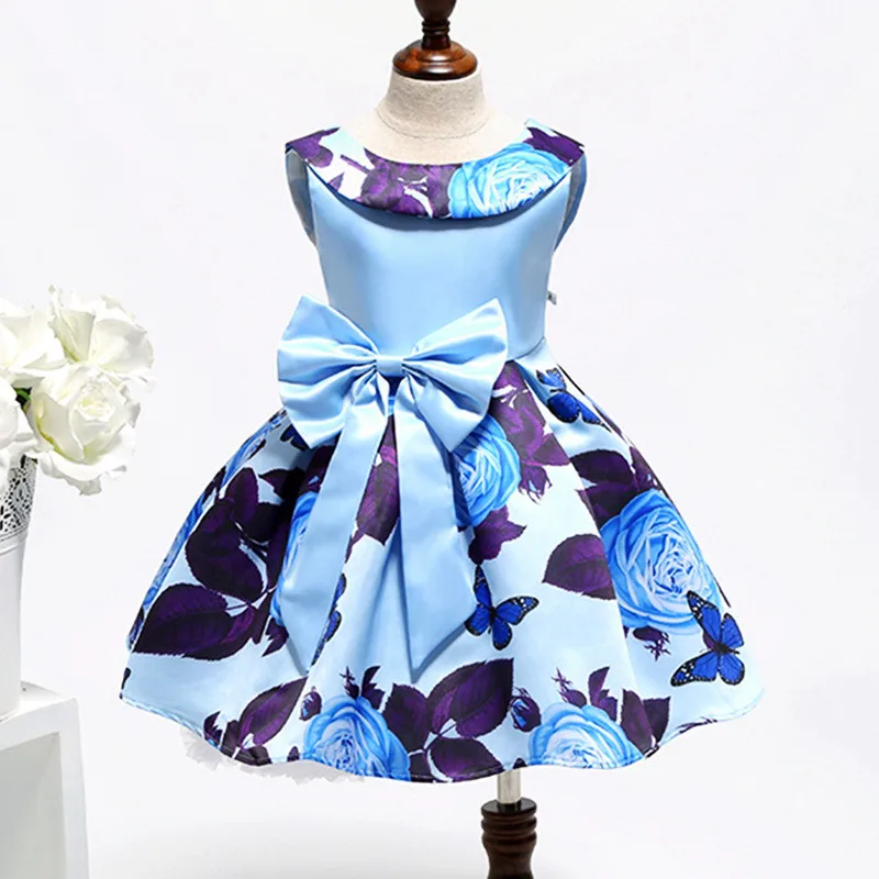 Новинка года; модное праздничное платье для девочек; платье с блестками и цветочным узором; Детские платья принцессы на день рождения и свадьбу; детская бальная одежда - Цвет: blue 8003A
