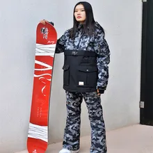 Гарантируем подлинность! Мужские и женские лыжные костюмы, комплект из куртки и штанов, водонепроницаемые, теплые, с хлопковой подкладкой, для сноуборда, мужские лыжные комплекты