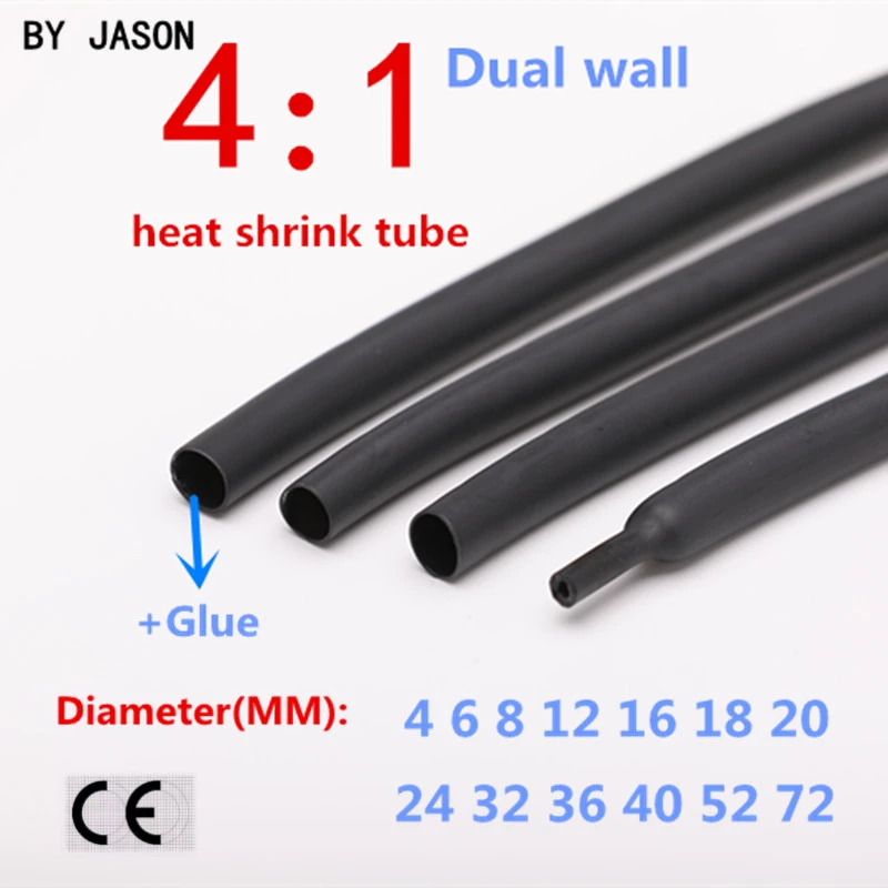 4/6/8/12mm-40mm Black Heatshrink Tube 4:1 Sleeve Adhesive Glue Lined Waterproof 