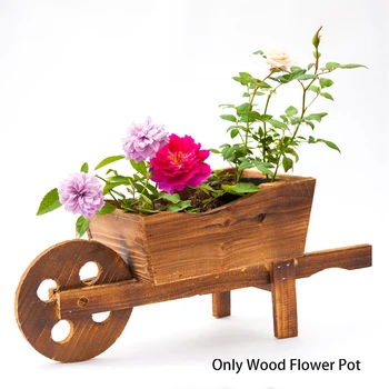 

Bonsai Garden Decor Wood Flower Pot Rustic Outdoor Cartoon Cart Home Ornamental Container Planter Succulents Plant Free Standing