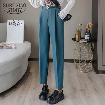 

Fashion Spring High Waist New Loose Elegant 2020 Winter Women Pant Solid Formal Office Lady Ankle-Length with Belt Pants 8780 50