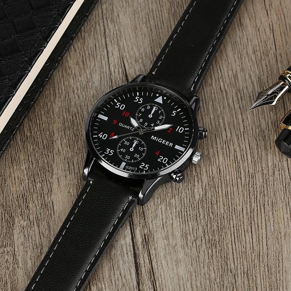 Fashionable Men Watch Wallet Gift Box Quartz Wristwatch Leather Strap Practical Pin Buckle Male Wallets Purse Gift for Father