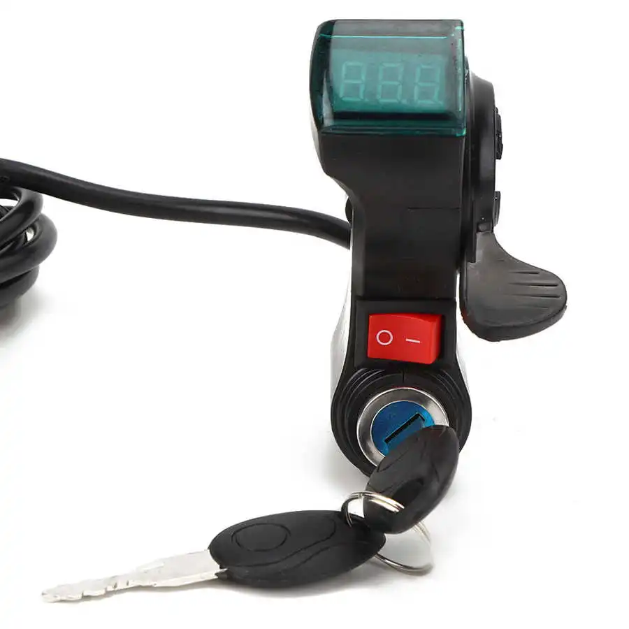 Electric Bike Throttle Electric Thumb Throttle On/Off Switch Key Lock LCD Display E-bike Scooter Handlebar Accelerator Grip
