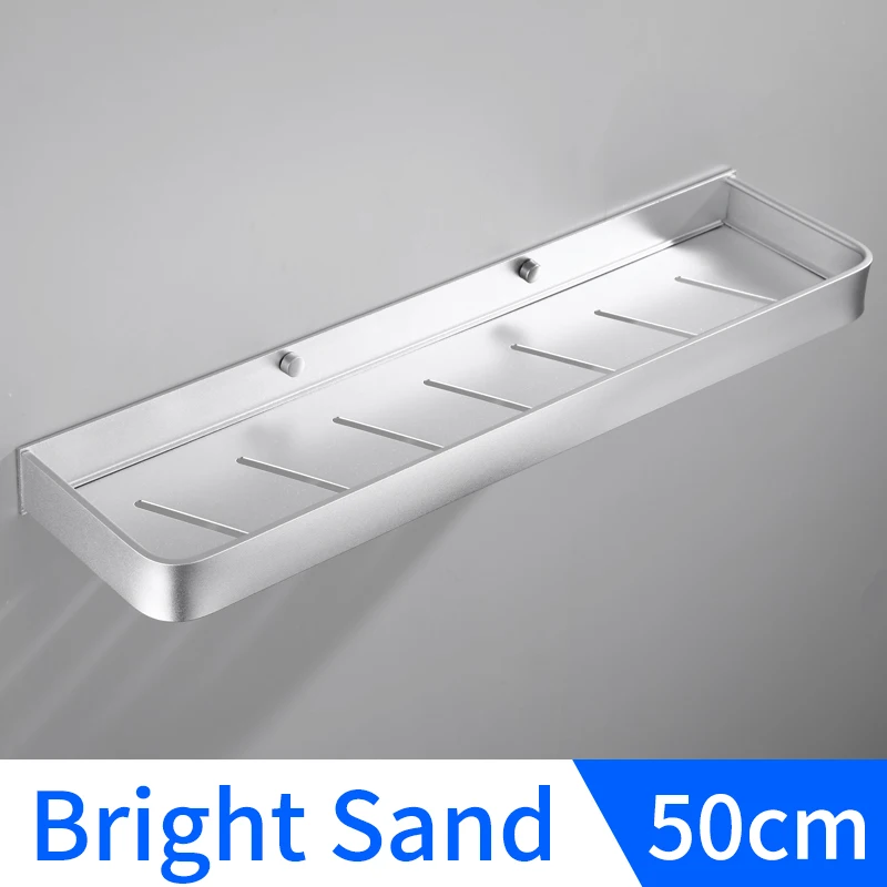A-Bright Sand-50cm Черная полка для ванной комнаты с креплением для полотенец, алюминиевые полки для ванной, держатель для шампуня, стойка для душа, угловая кухонная стойка для хранения - Цвет: A-Bright Sand-50cm