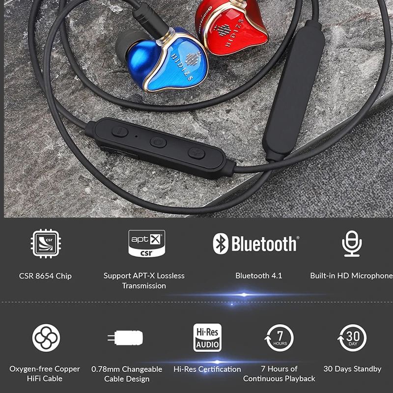 HIDIZS BT01 APT-X HiFi аудио 4,1 Bluetooth приемник портативный Премиум Bluetooth кабель с 2pin/0,78 мм сделано для MS4 MS1
