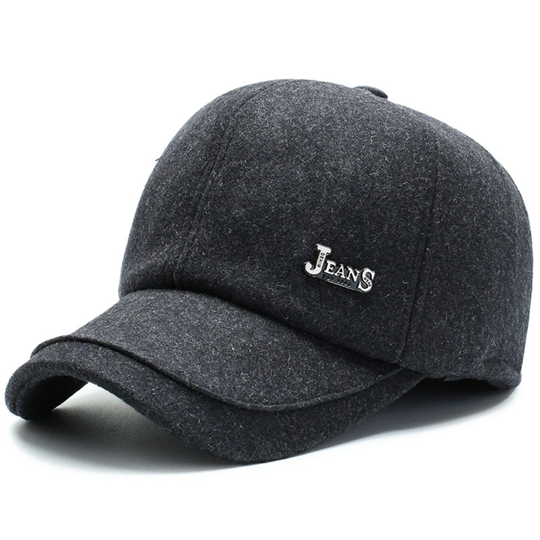 Gray Хип-хоп кепка Snapback Зимняя шерстяная смесь шапка с ушами мужские брендовые новые осенние однотонные бейсболки Повседневная шляпа для отца вышивка на кепке - Цвет: Gray
