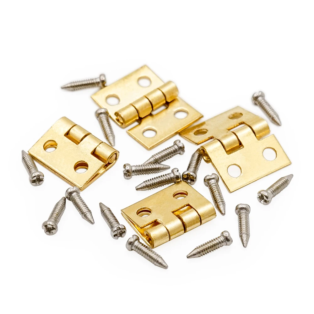 Odoria 112 Miniature Hardware Golden Mini Hinges and Screws 4 Set in 1