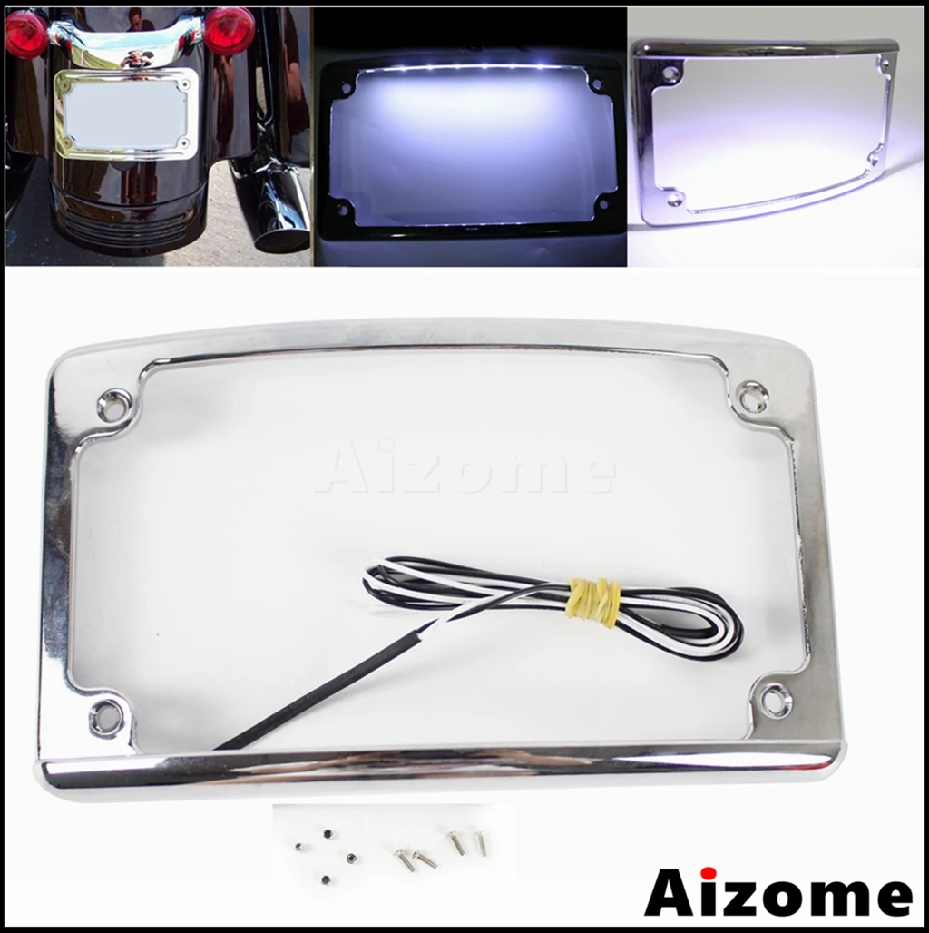 

Universal Motorcycle Curved LED Light License Plate Bracket Aluminum Frame Rear Tag Cover For Harley Honda Suzuki Kawasaki BMW