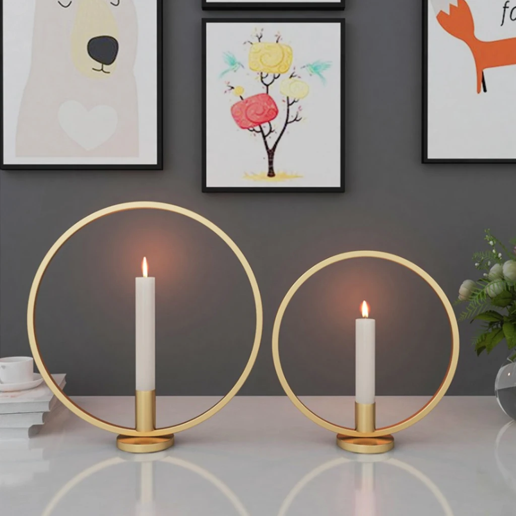 

Candle Holder Nordic Style Ring Shape Metal Iron Crafts Candlestick Table Ornaments Home Decor for Party Wedding Dining