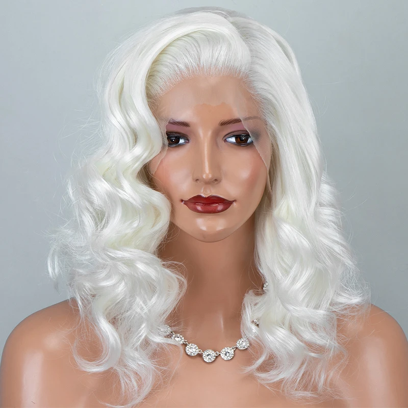 

Glissamer White Wave Lace Front Wig Soft Glueless Short Wavy Bob Synthetic Wig High Temperature Fiber Wigs For Women