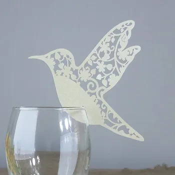 

2020 Wine Glass Card 100pcs DIY Place Card Laser Cutting Bird Wedding Invitation Wine Glass Paper Card Wedding Decoration 6ZB01